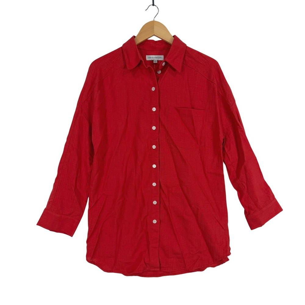 Torn by Ronny Kobo Aline Coverup XS (Oversized) Ruby Red Linen Button Down NWT